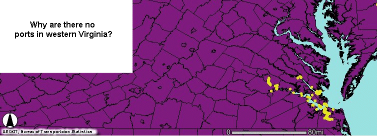 Virginia's ports are east of the Piedmont
