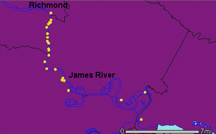 wharfs between Hampton Roads and Richmond