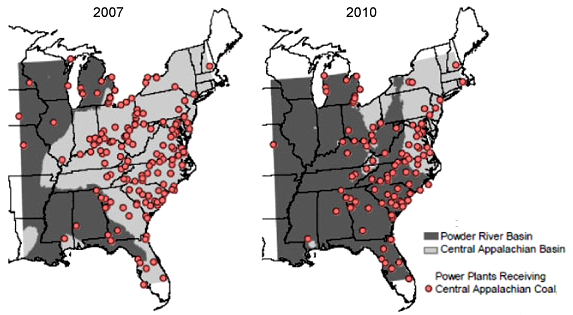 relative cost of coal from Powder River Basin vs. Central Appalachian basin could result in trains carrying coal from west of the Mississippi River to Virginia power plants as far east as Halifax County