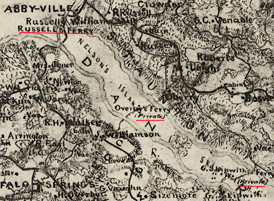 in 1864, there were public and private ferries on the Roanoke River upstream of Clarksville