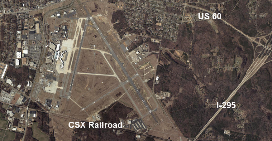 Richmond International Airport (RIC) is located in Henrico County, east of the city limits of Richmond
