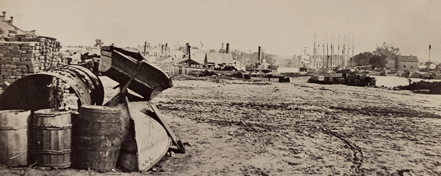Union steamships and sailing vessels were the first ships to bring supplies to Rocketts Landing after the Confederates evacuated Richmond