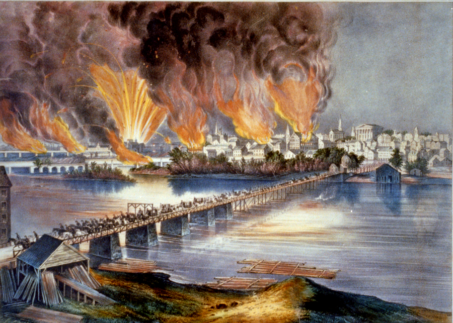 the burning of Richmond in 1865 destroyed primarily infrastructure involving river-related industry, storage, and transportation