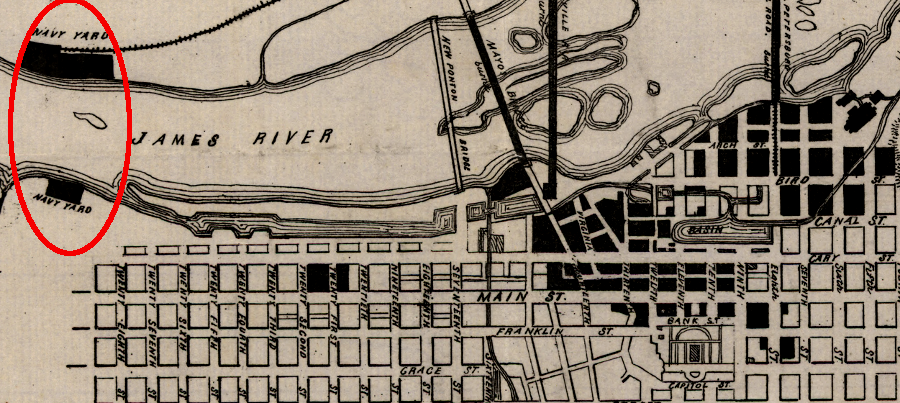 when the Confederates evacuated Richmond on the night of April 3, 1865, they burnt the navy yards at Rocketts and Manchester on purpose - and much of the commercial waterfront by accident