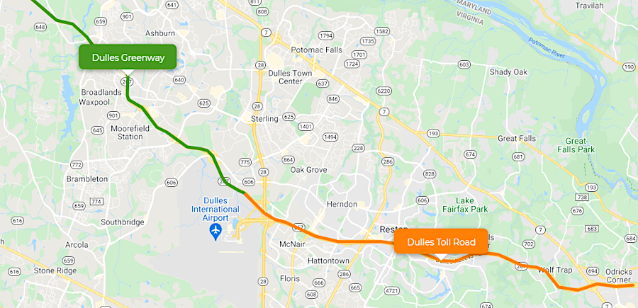 the Dulles Greenway is a private toll road, but is still included in the state highway numbering system (together with Dulles Toll Road) as Route 267