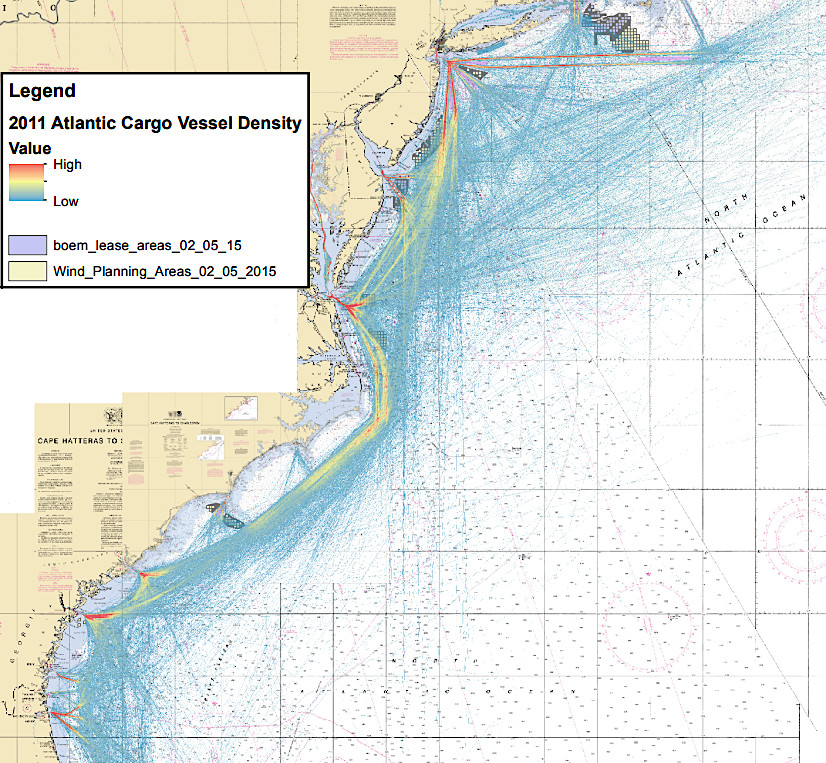in 2016, the US Coast Guard assessed where potential offshore wind facilities would create the greatest risk to shipping
