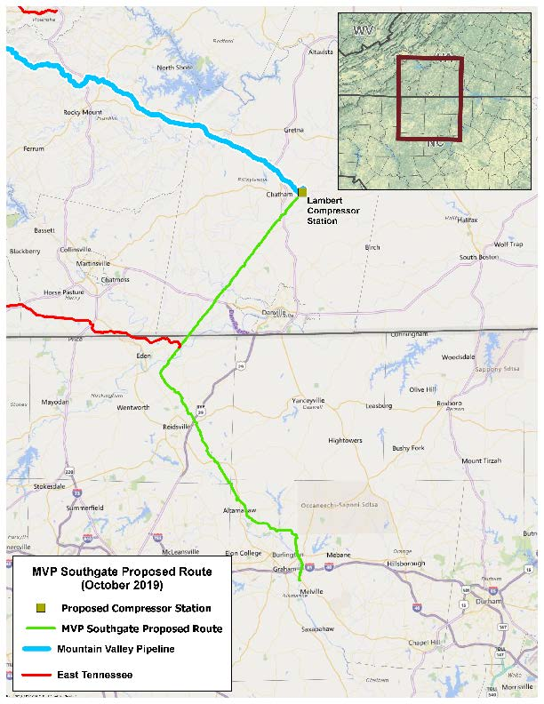the 302-mile Mountain Vally Pipeline and the 75-mile Southgate extension were designed o bring natural gas from the Marcellus and Utica shale formations south to North Carolina