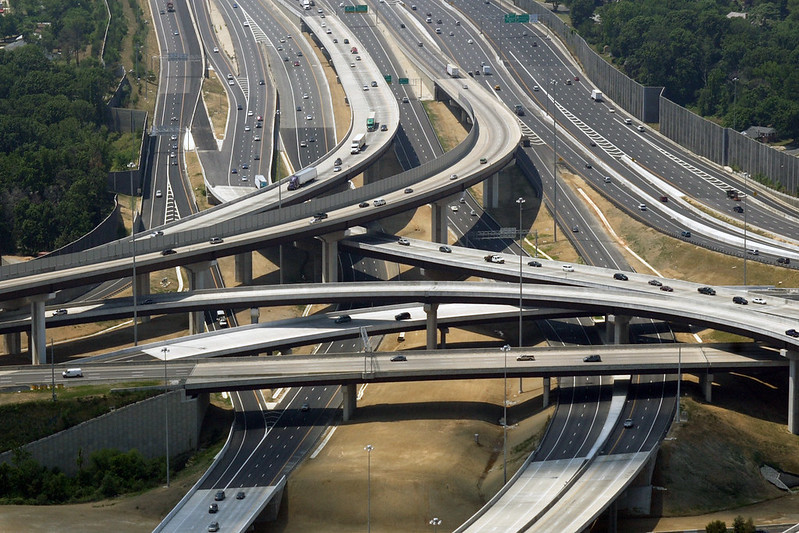 Springfield Interchange linking I-95, I-395, and I-495 (Capital Beltway), now called the Mixing Bowl