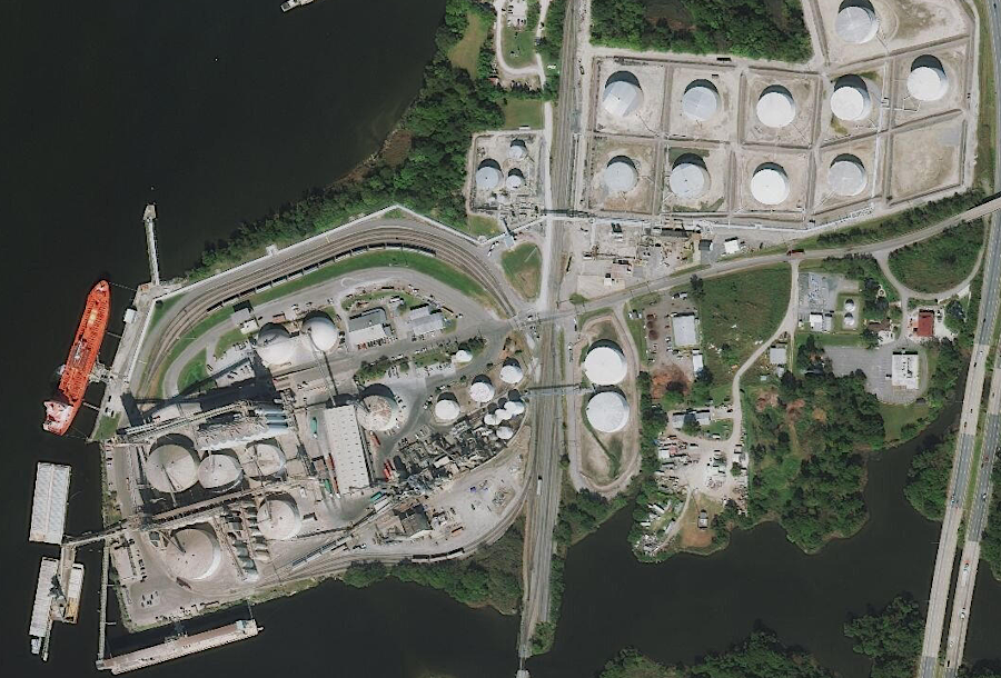 the storage terminal on Barnes Road in the City of Chesapeake can be supplied by tanker, and is connected to the Colonial Pipeline by a spur to Hampton Roads