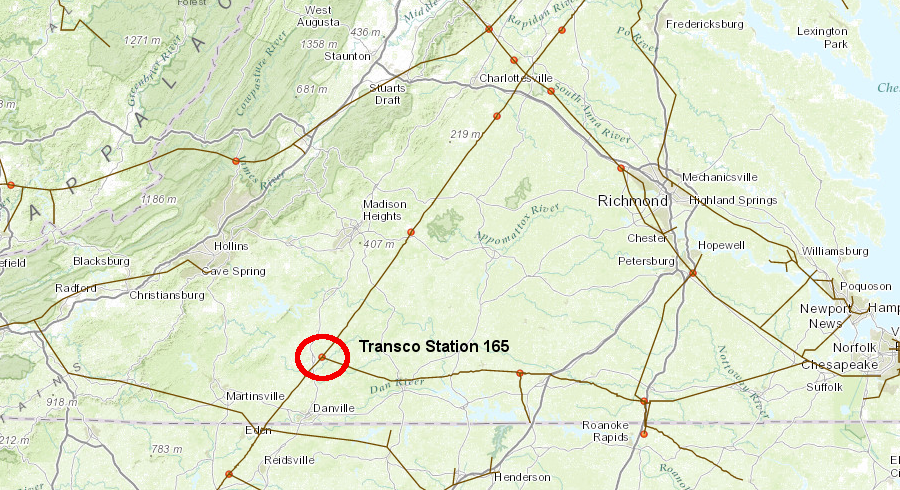 the proposed Mountain Valley Pipeline and the Appalachian Connector would connect at Transco Station 165 to maximize access to a wide range of potential customers, but the Atlantic Coast Pipeline (owned primarily by Dominion and Duke Energy) would take a more-direct path to service Dominion and Duke Energy power plants in southeastern Virginia and North Carolina