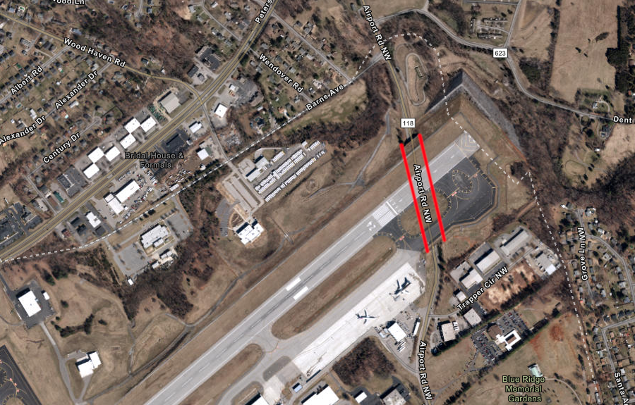 Route 118 passes through a tunnel below the runway at Roanoke-Blacksburg Regional Airport (ROA)
