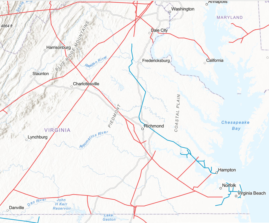 Virginia Natural Gas pipeline (blue)