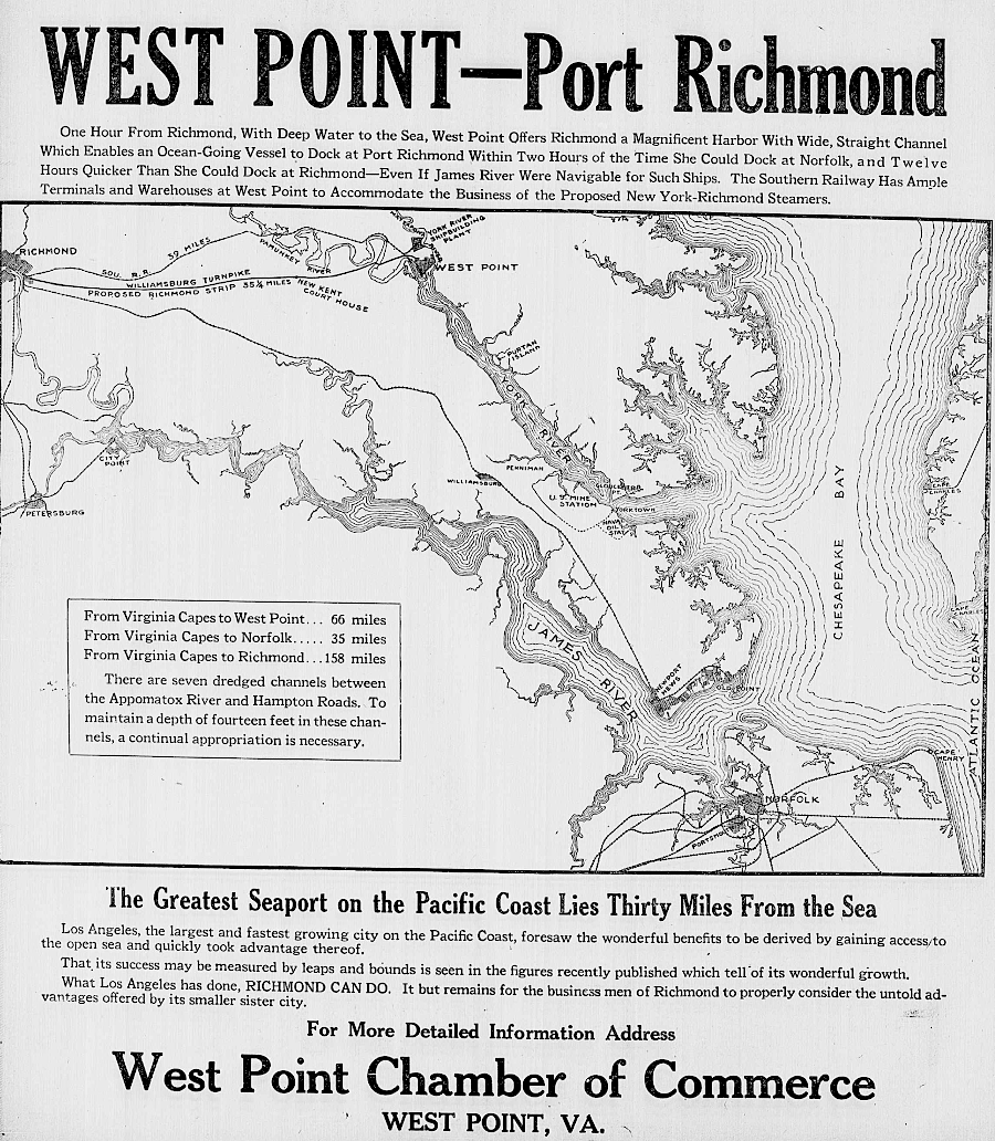 in 1920, West Point business leaders still sought to attract shipping to the port at the head of the York River