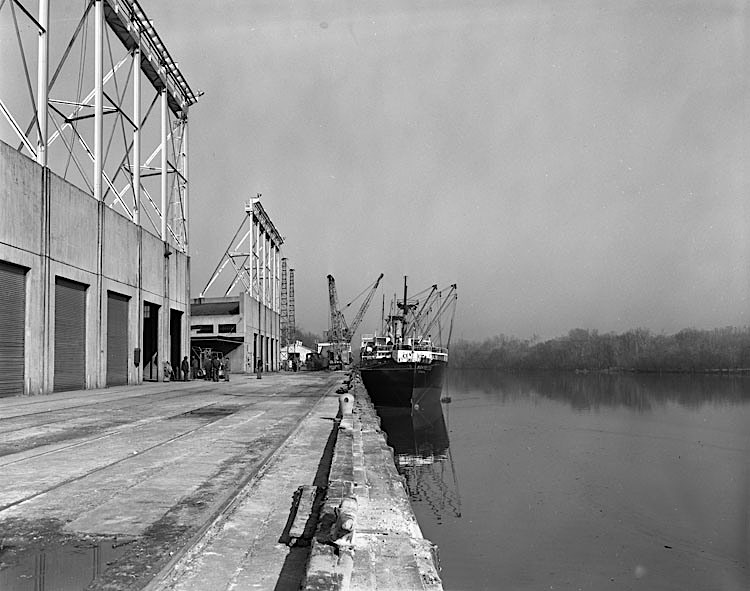 ocean-going ships docked at Richmond's Intermediate Terminal just below the Fall Line in the 1950's