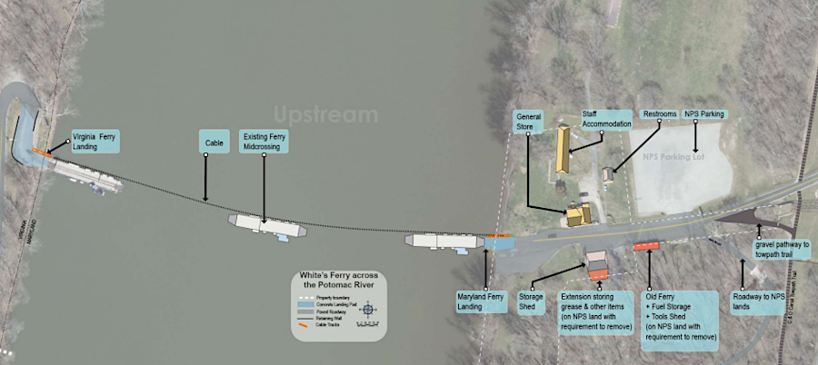 most facilities for White's Ferry, including the toll collection area, was on the Maryland side