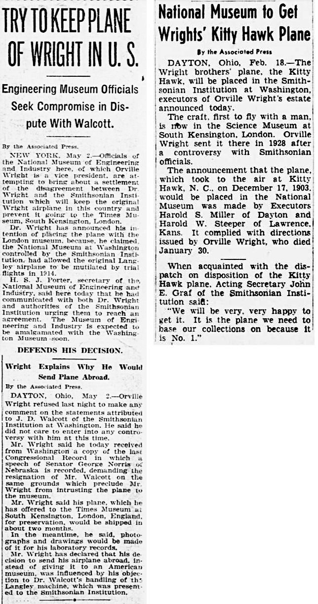 Orville Wright required the Smiothsonian to modify its interpretation of Langley's flights before donating his airplane to the museum