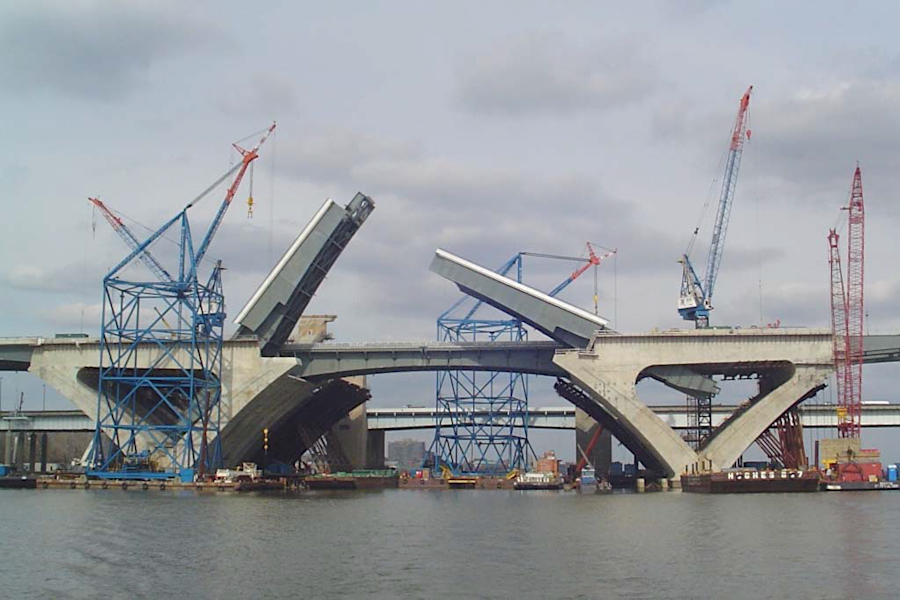 one of two bascule spans of new Woodrow Wilson Bridge, in open position, on February 8, 2006