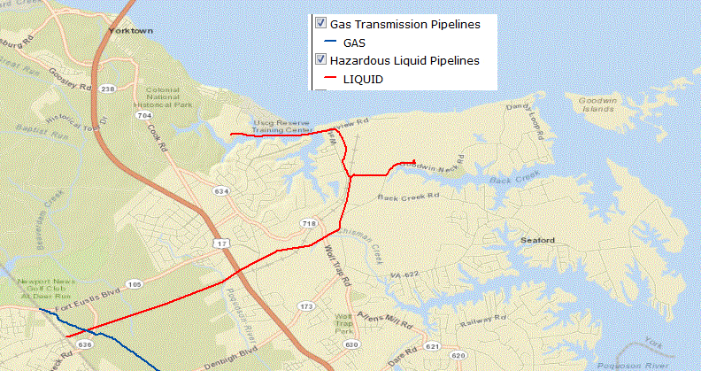 Colonial Pipeline completed a 1-mile extension in 2011 to Yorktown refinery on Goodwin Neck Road