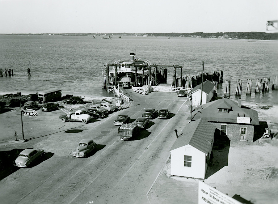 ferry between Yorktown and Gloucester Point crossing the York River in February, 1952