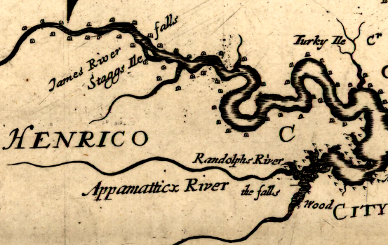 fur trading stations, established during the 17th Century at the Fall Line on the James River by Thomas Stegge/William Byrd and on the Appomattox River by Abraham Wood, evolved into the cities of Richmond and Petersburg in the 18th Century