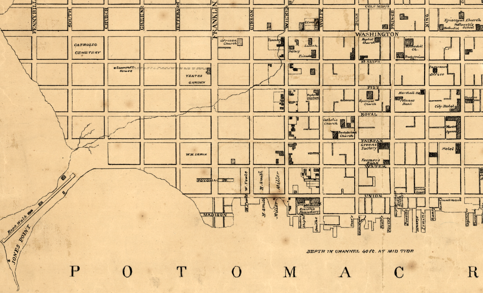 Alexandria city plan and waterfront, 1862