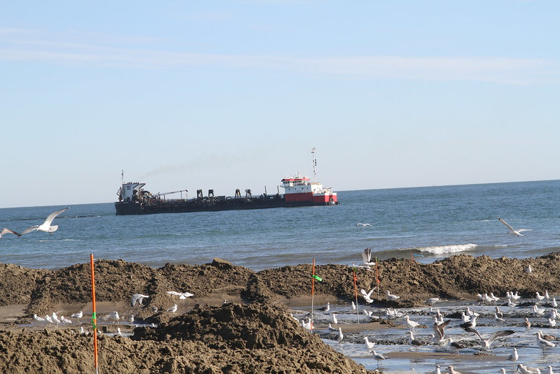 an offshore barge dredged sand in 2013 for the Virginia Beach Hurricane Protection Beach Renourishment Project (Big Beach)