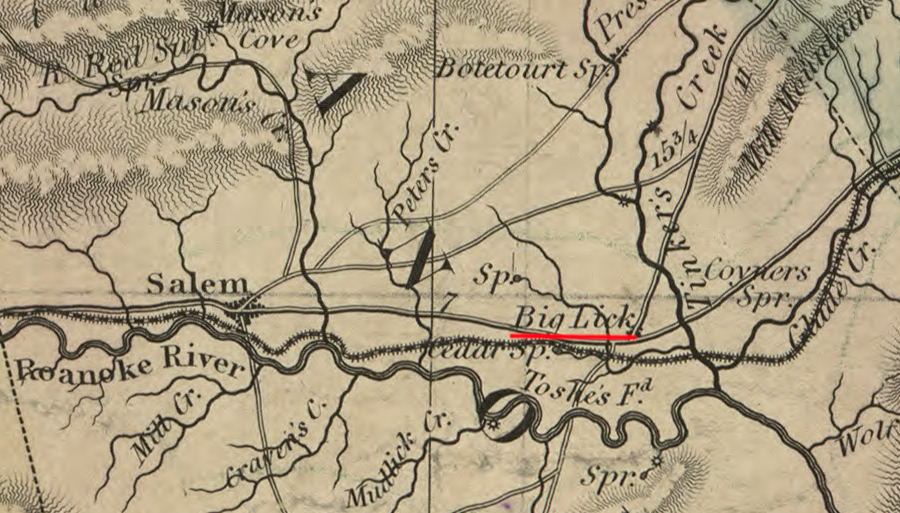 Big Lick in 1859, on the Virginia and Tennessee Railroad