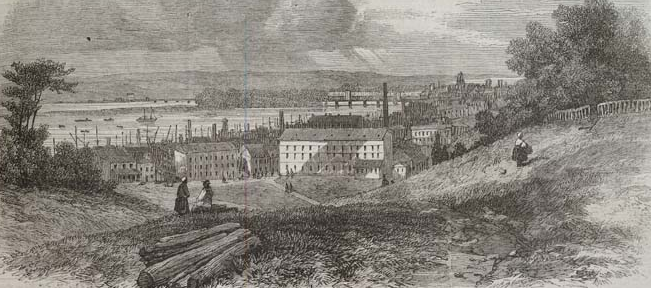 Richmond was a manufacturing and transportation center before the Civil War because the waterpower at the Fall Line provided energy for machinery, and downstream of the rapids the James River offered easy access to other ports