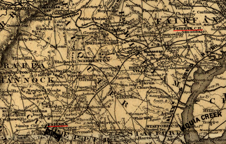 the town of Fairfax changed its name to Culpeper, to avoid confusion with Fairfax Court House (later City of Fairfax)