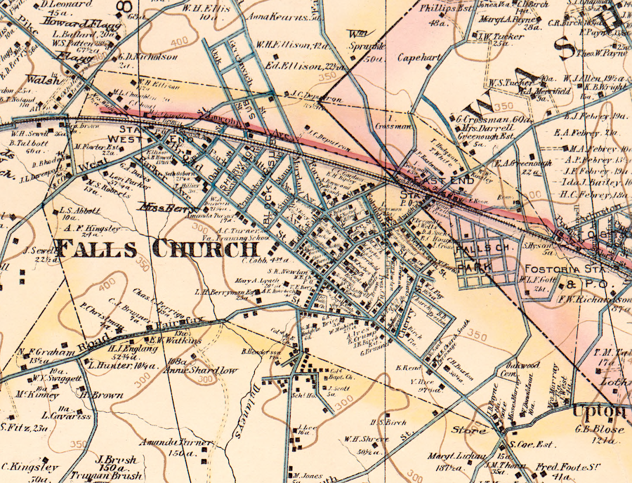 the east end of Falls Church originally was located in Alexandria (now Arlington) County