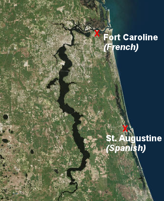 Fort Caroline was built in 1564, only seven miles from the coastline