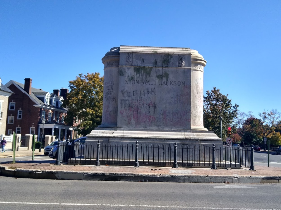 the pedestal of the Stonewall Jackson monument in October, 2020