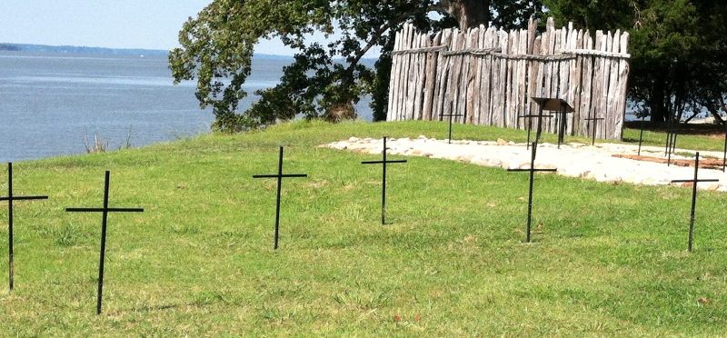 gravesites of settlers who died in first years at Jamestown, buried inside the walls of the fort to disguise the deaths from local Algonquians