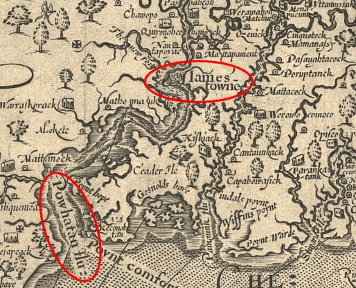 a map of jamestown. Jamestown on the Powhatan river, according to John Smith's map