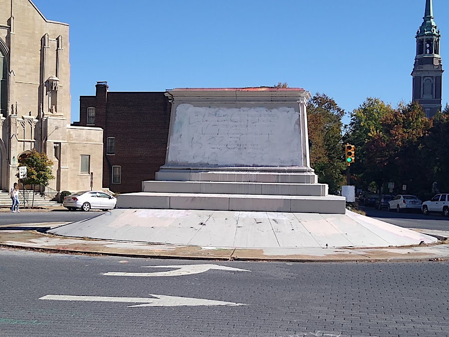 the pedestal of the J.E.B Stuart Monument in October, 2020