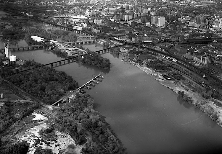 Mayo's Island and downtown Richmond in 1956