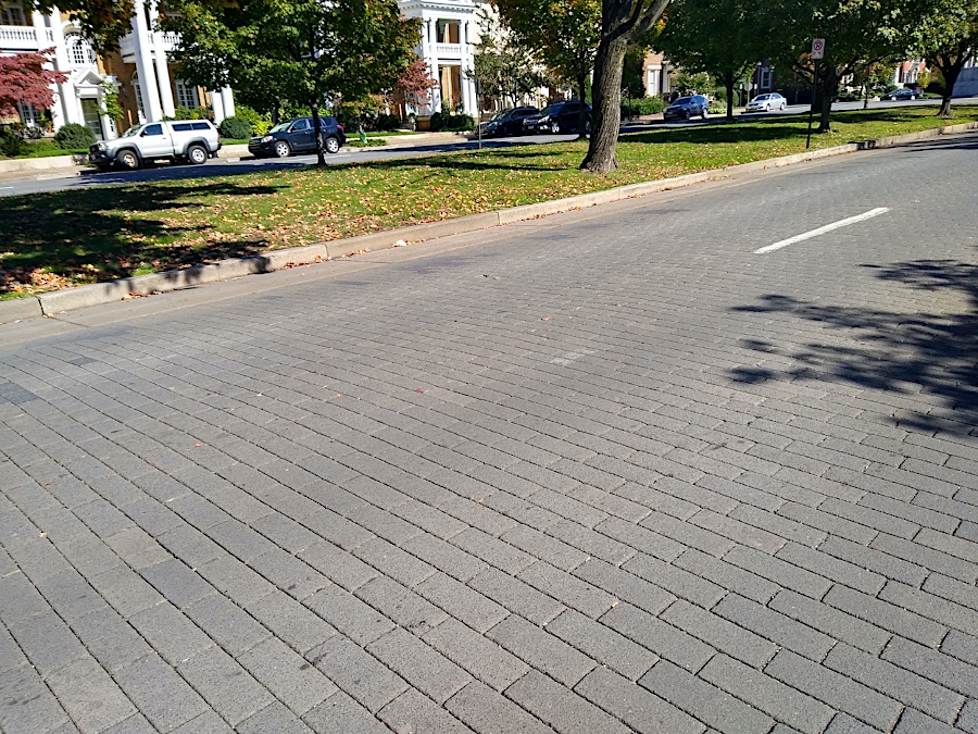 Monument Avenue paving blocks create a distinctive rumble for cars traveling on the street