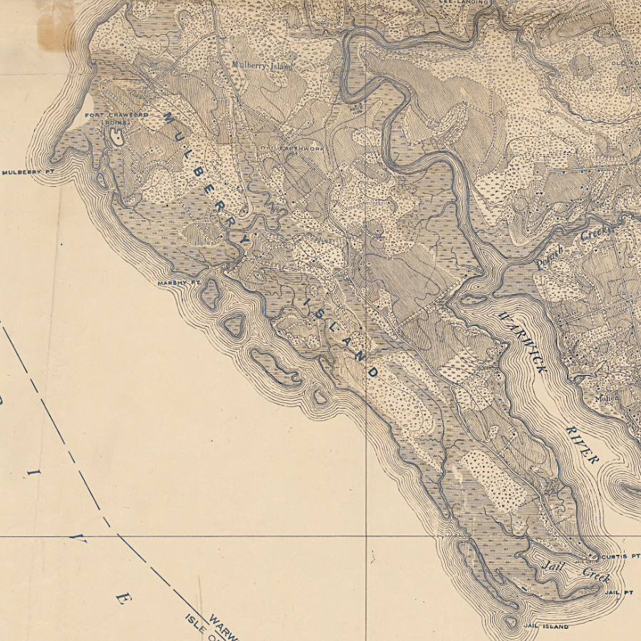 Mulberry Island was fortified by Confederates in 1862, then abandoned in the withdrawal from the Williamsburg line