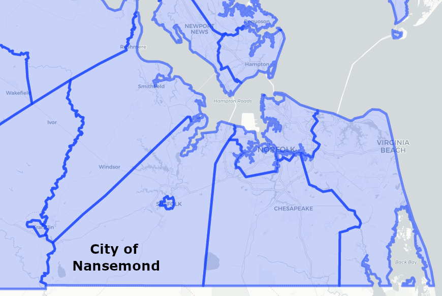 between 1972-74, the City of Nansemond surrounded the separate City of Suffolk