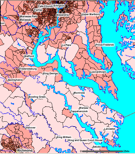 population density: Northern Neck vs. Northern Virginia