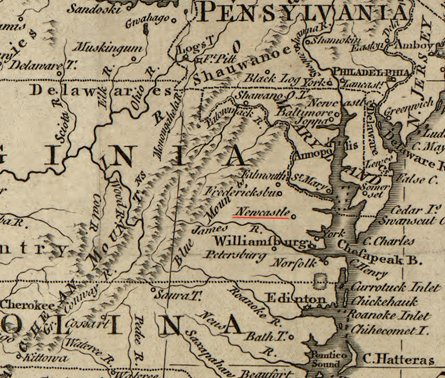 Newcastle was worth placing on the map in 1763, while Richmond was omitted