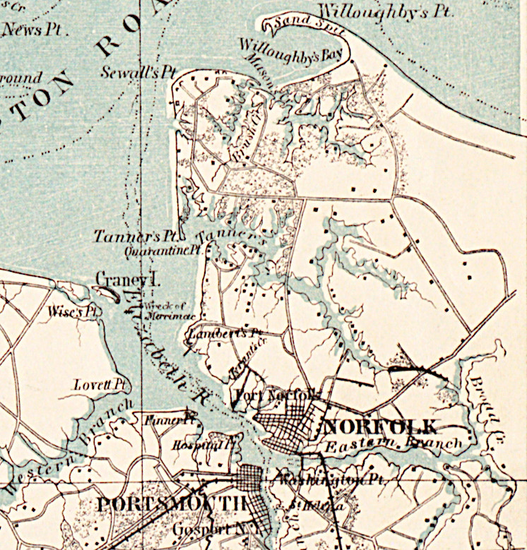 by the time of the Civil War, Norfolk still did not extend to Lammberts Point