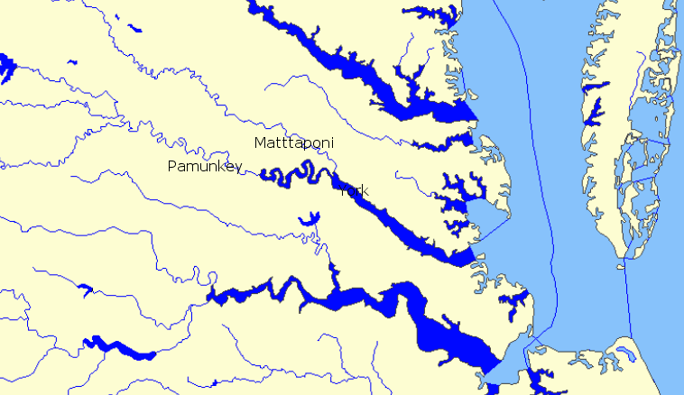 Pamunkey and Mattaponi rivers flow together at West Point to form the York River