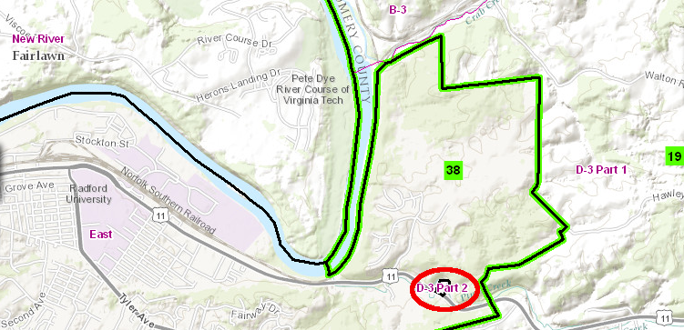 after the 2011 redistricting, Part 2 of Precinct D-3 was completely surrounded by the City of Radford's East Precinct