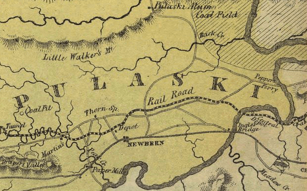 Central Depot (Radford) station on the Virginia & Tennessee Railroad, 1856