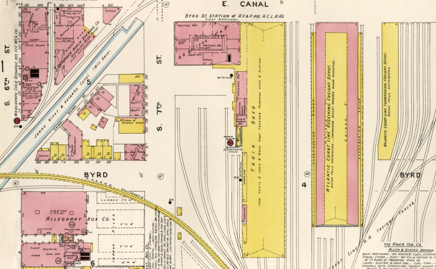 in 1905, the Richmond, Fredericksburg, and Potomac (RF&P) Railroad shared Byrd Street Station with the Atlantic Coast Line