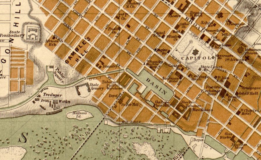 in the mid-1800's, Richmond was centered on the trade and factories associated with the James River and Kanawha Canal, which provided both transport and waterpower