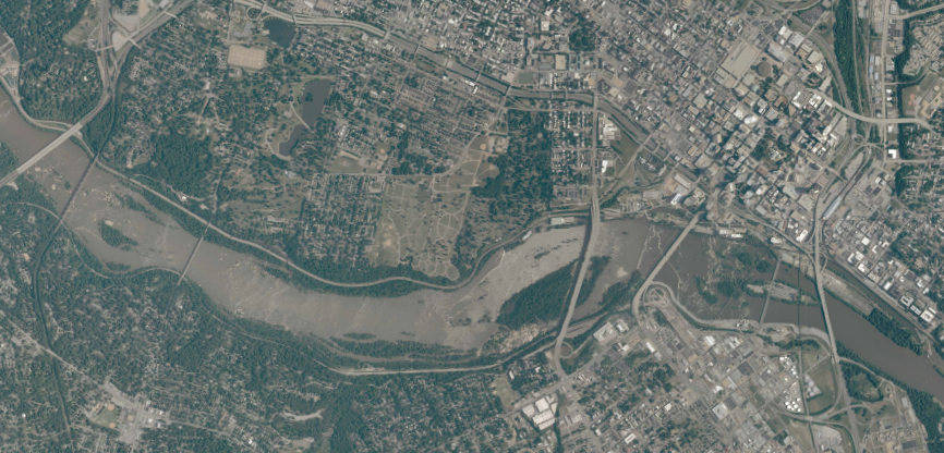 bridges across the James River in Richmond, from Powhite Parkway (in west) to I-95 (in east)