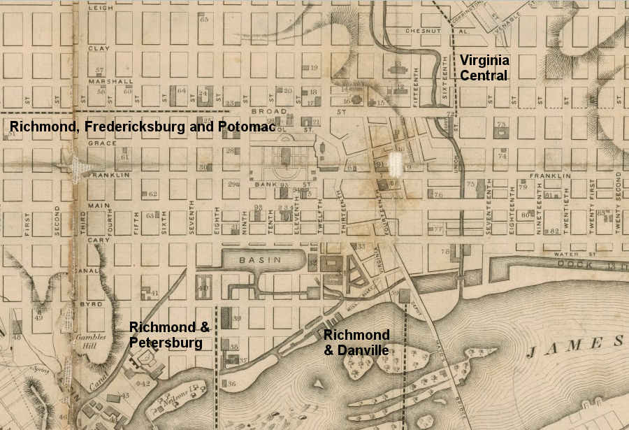 the four railroads serving Richmond were not connected in 1856, so cargo had to be transferred (drayed) between stations by horse and wagon