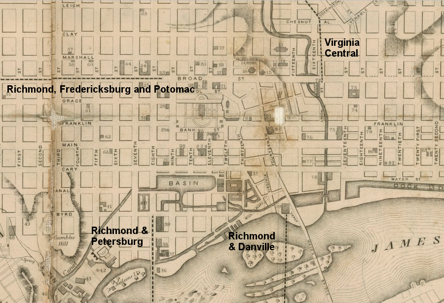 the railroads serving Richmond were not connected in 1856, so cargo had to be transferred (drayed) between stations by horse and wagon